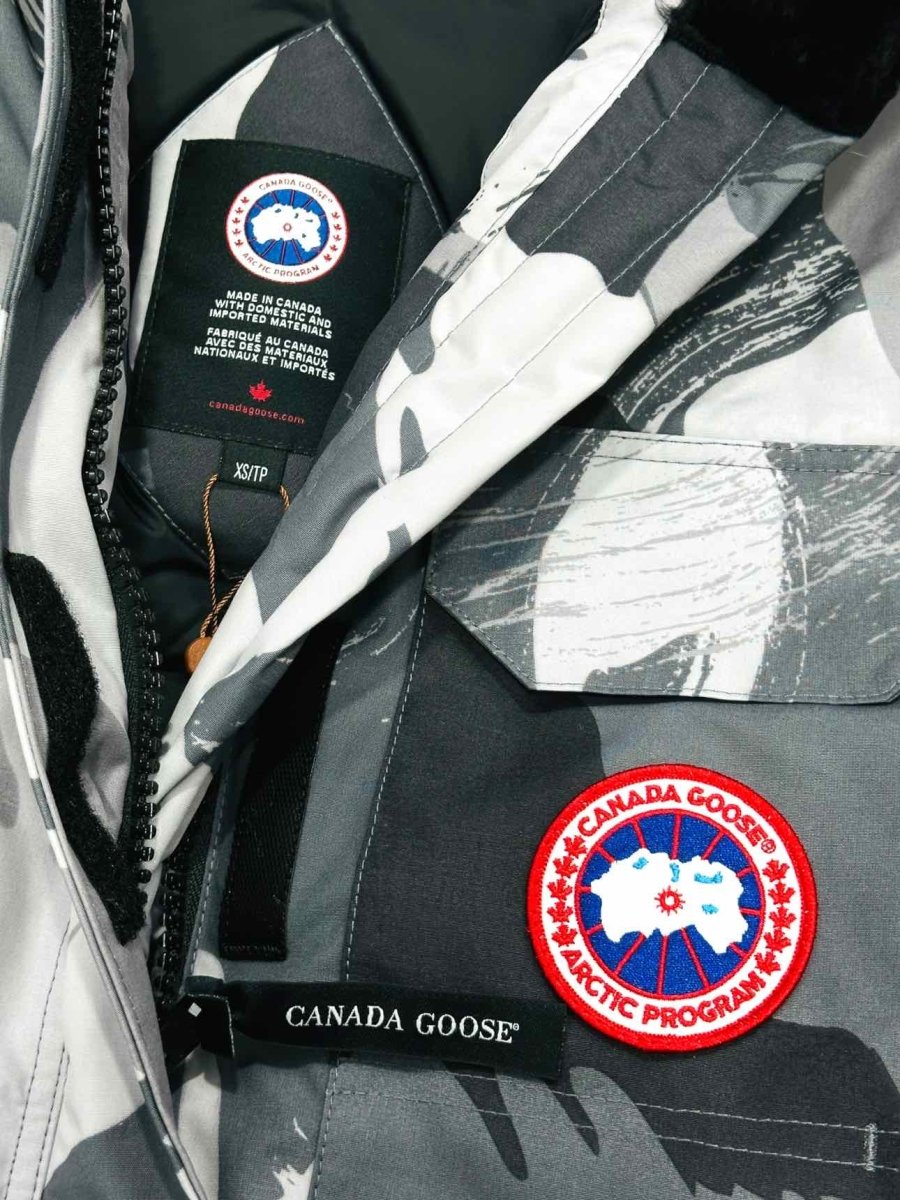 Pre - loved CANADA GOOSE Brush Camo Expedition Grey & Black Jacket at Reems Closet