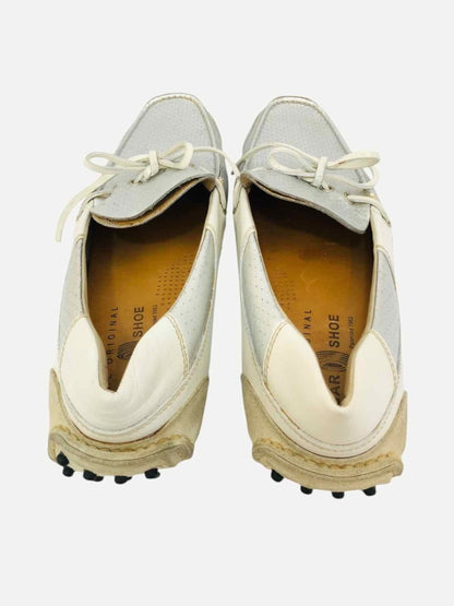 Pre - loved CAR SHOE Driving White & Silver Loafers 8.5 at Reems Closet