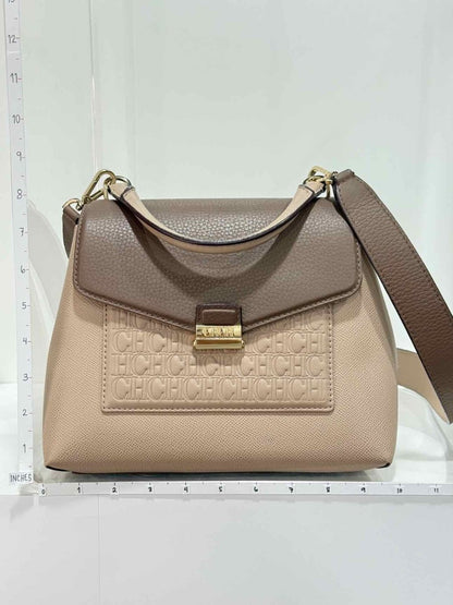 Pre - loved CAROLINA HERRERA Beige & Brown Monogram Top Handle at Reems Closet