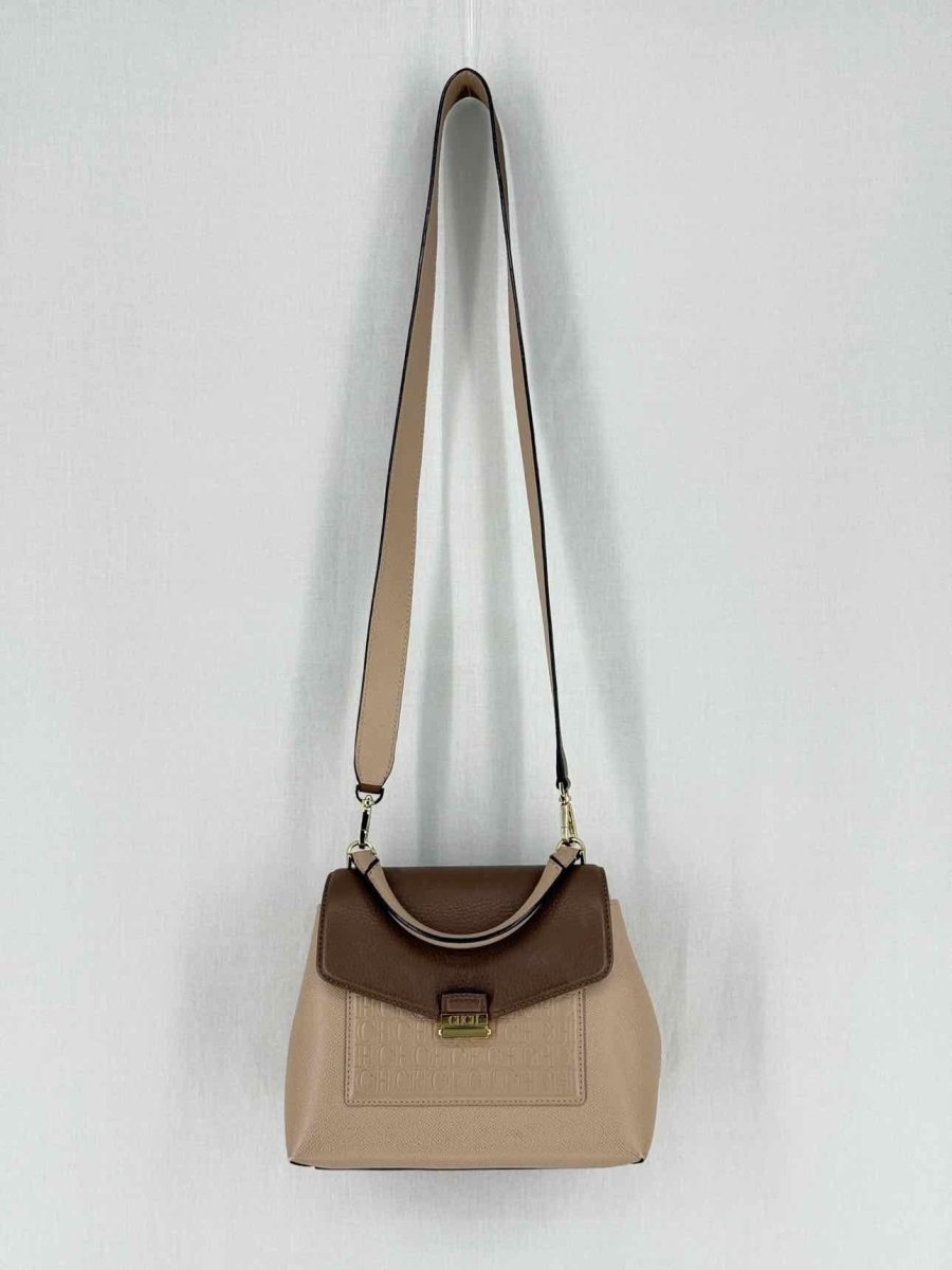 Pre - loved CAROLINA HERRERA Beige & Brown Monogram Top Handle at Reems Closet