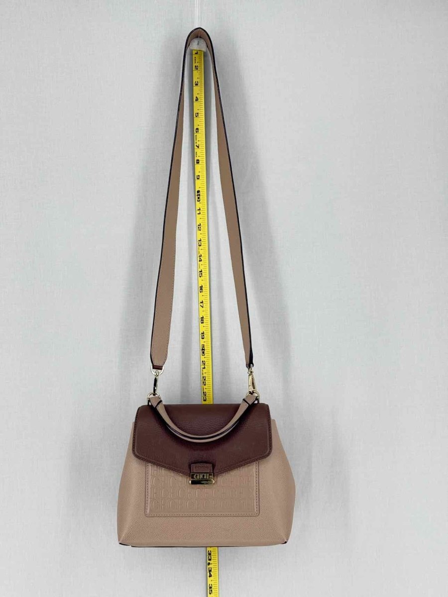 Pre - loved CAROLINA HERRERA Beige & Brown Monogram Top Handle at Reems Closet