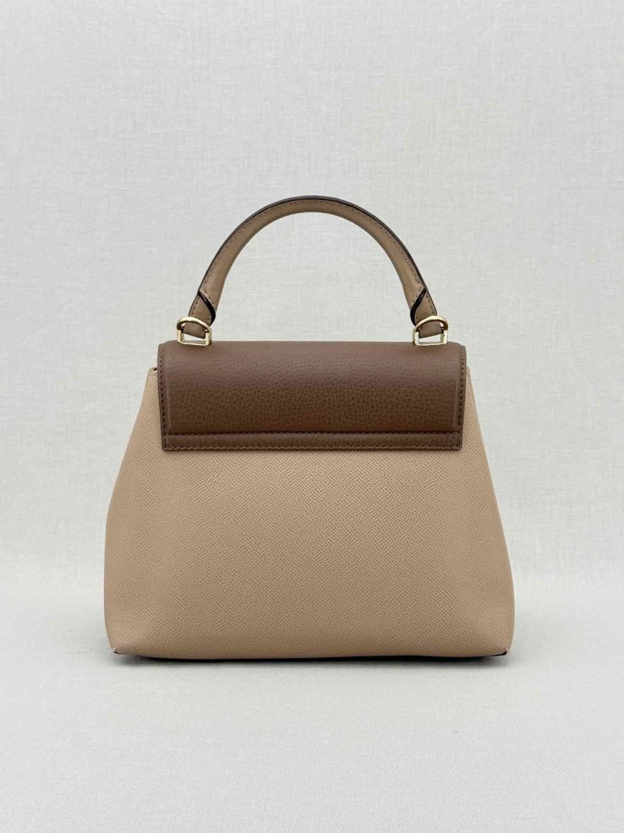 Pre - loved CAROLINA HERRERA Beige & Brown Monogram Top Handle at Reems Closet