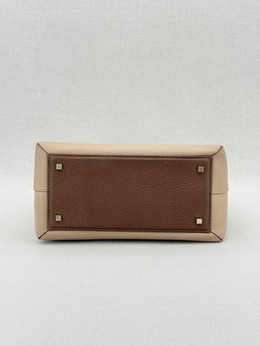 Pre - loved CAROLINA HERRERA Beige & Brown Monogram Top Handle at Reems Closet