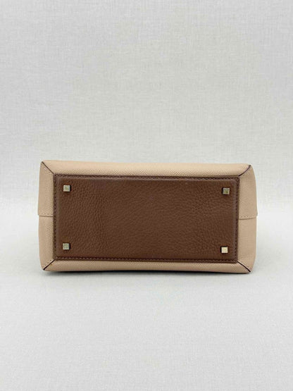 Pre - loved CAROLINA HERRERA Beige & Brown Monogram Top Handle at Reems Closet