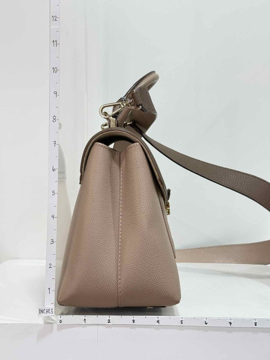 Pre - loved CAROLINA HERRERA Beige & Brown Monogram Top Handle at Reems Closet