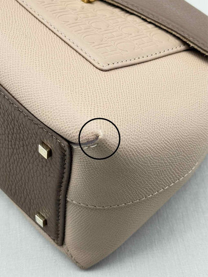 Pre - loved CAROLINA HERRERA Beige & Brown Monogram Top Handle at Reems Closet
