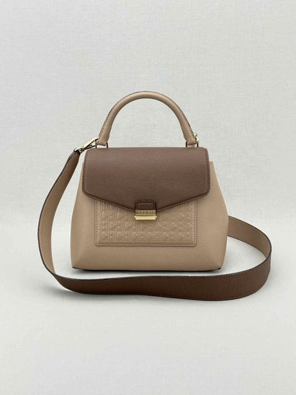 Pre - loved CAROLINA HERRERA Beige & Brown Monogram Top Handle at Reems Closet