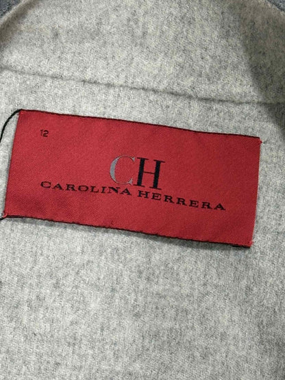 Pre - loved CAROLINA HERRERA Belted Grey Size US 12 Coat at Reems Closet
