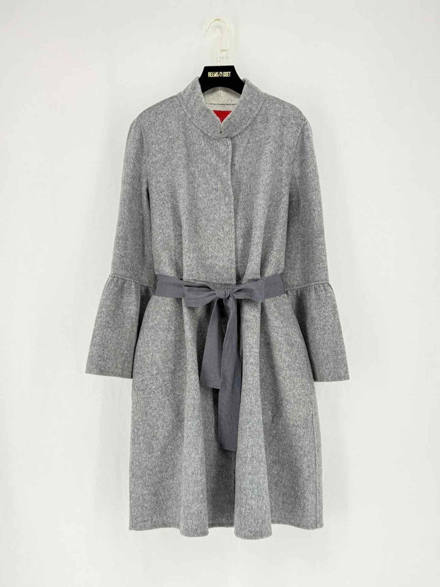 Pre - loved CAROLINA HERRERA Belted Grey Size US 12 Coat at Reems Closet
