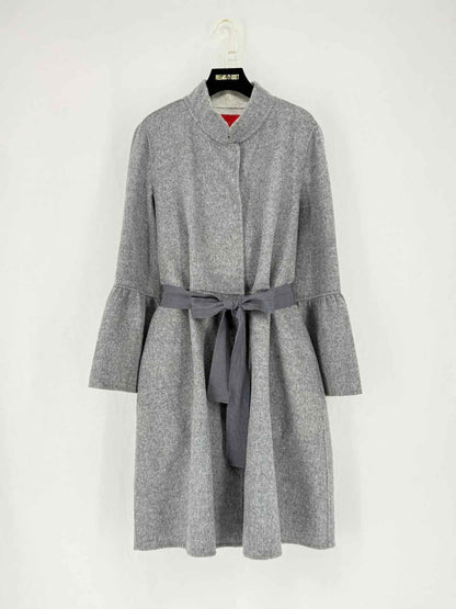 Pre - loved CAROLINA HERRERA Belted Grey Size US 12 Coat at Reems Closet