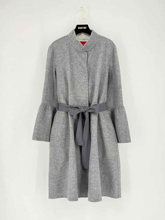 Pre - loved CAROLINA HERRERA Belted Grey Size US 12 Coat at Reems Closet