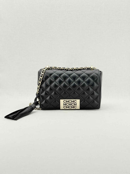 Pre - loved CAROLINA HERRERA Black Quilted Shoulder Bag at Reems Closet