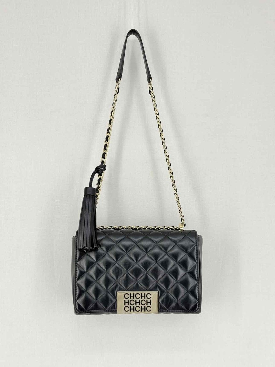 Pre - loved CAROLINA HERRERA Black Quilted Shoulder Bag at Reems Closet