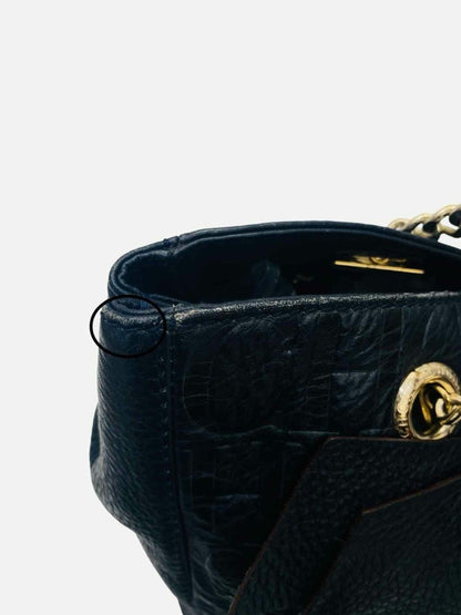 Pre - loved CAROLINA HERRERA Bow Navy Blue Logo Shoulder Bag at Reems Closet