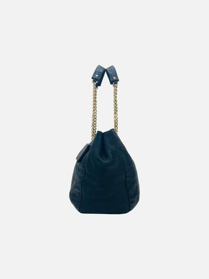 Pre - loved CAROLINA HERRERA Bow Navy Blue Logo Shoulder Bag at Reems Closet