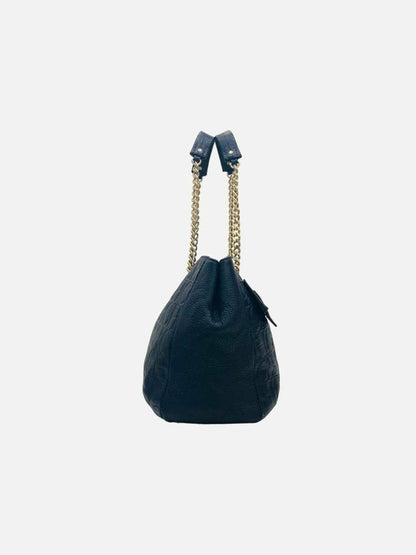 Pre - loved CAROLINA HERRERA Bow Navy Blue Logo Shoulder Bag at Reems Closet
