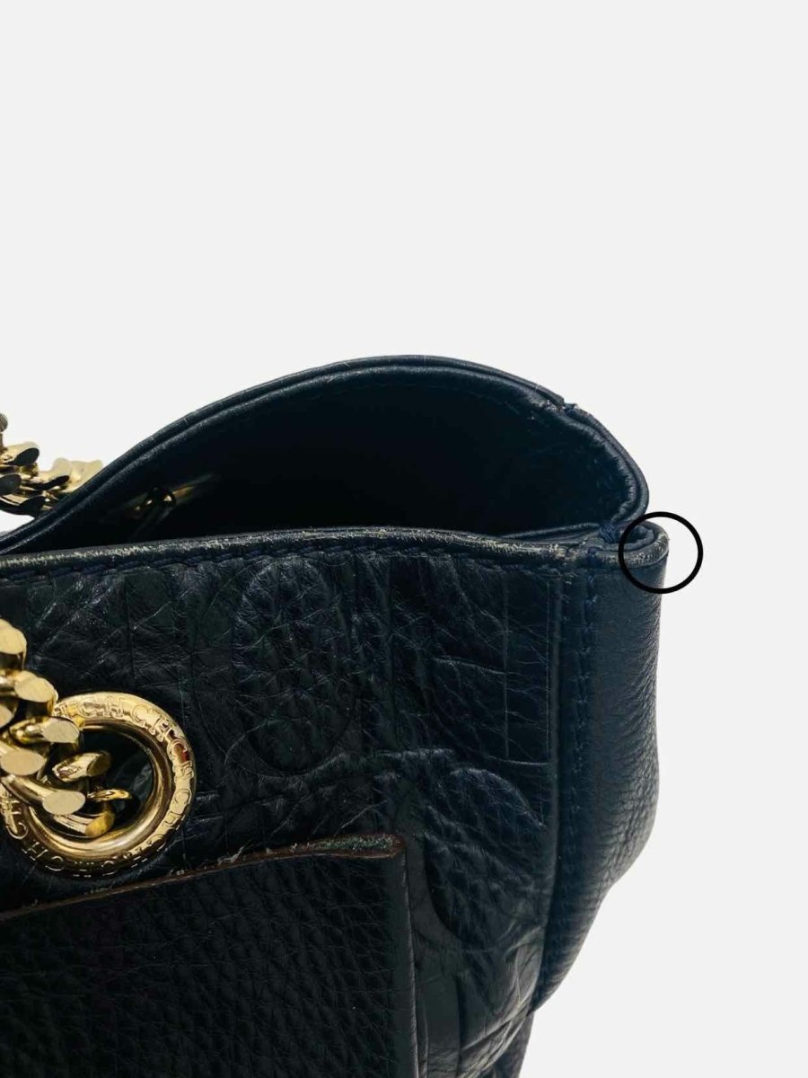 Pre - loved CAROLINA HERRERA Bow Navy Blue Logo Shoulder Bag at Reems Closet