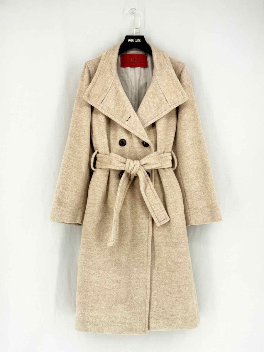 Pre - loved CAROLINA HERRERA Double Breasted Grey Size US 8 Coat at Reems Closet