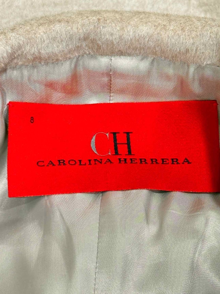 Pre - loved CAROLINA HERRERA Double Breasted Grey Size US 8 Coat at Reems Closet