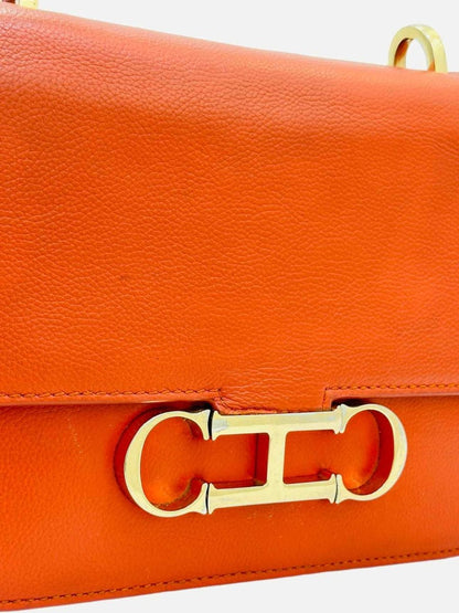 Pre - loved CAROLINA HERRERA Flap Orange Shoulder Bag at Reems Closet