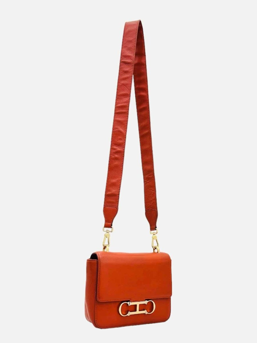 Pre - loved CAROLINA HERRERA Flap Orange Shoulder Bag at Reems Closet