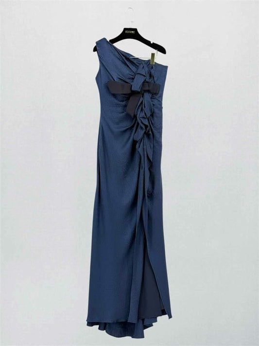 Pre-loved CAROLINA HERRERA Navy Blue Size US 4 Long Dress at Reems Closet