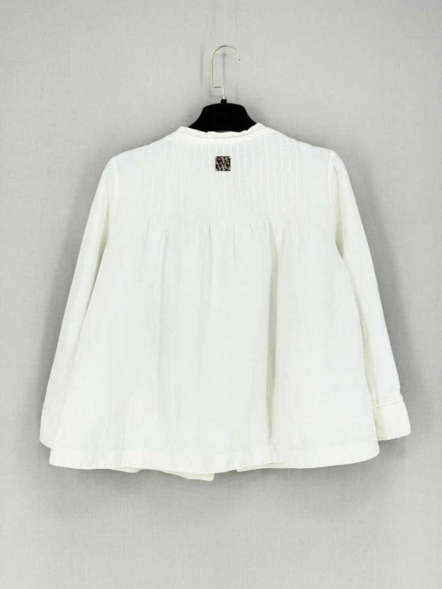 Pre - loved CAROLINA HERRERA Off - white Pleated Size XSmall Blouse at Reems Closet