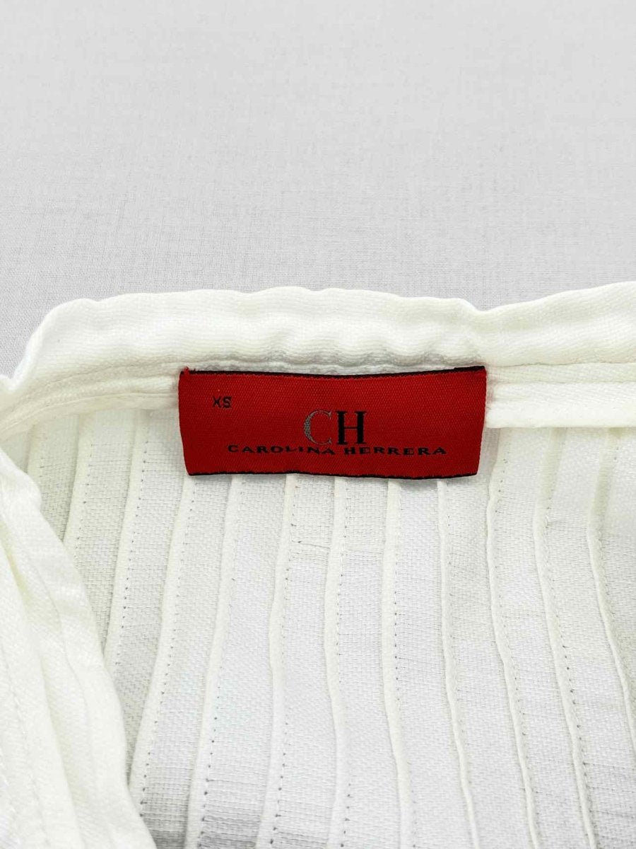 Pre - loved CAROLINA HERRERA Off - white Pleated Size XSmall Blouse at Reems Closet