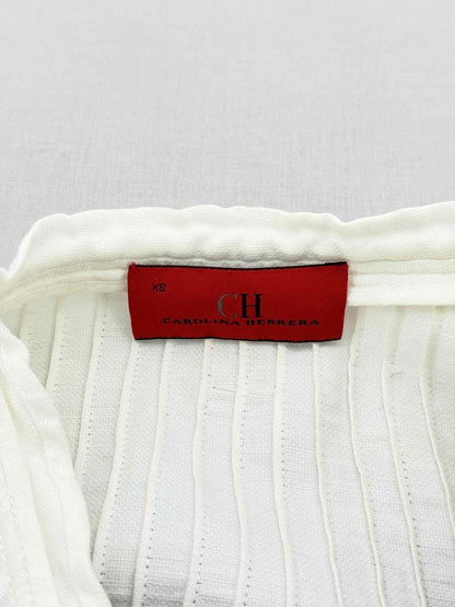 Pre - loved CAROLINA HERRERA Off - white Pleated Size XSmall Blouse at Reems Closet