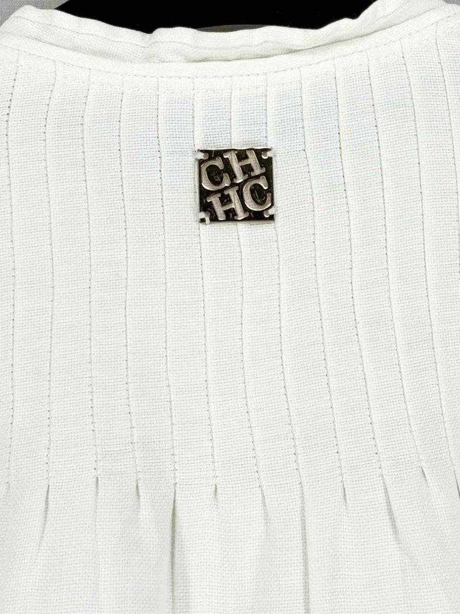 Pre - loved CAROLINA HERRERA Off - white Pleated Size XSmall Blouse at Reems Closet