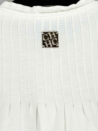 Pre - loved CAROLINA HERRERA Off - white Pleated Size XSmall Blouse at Reems Closet