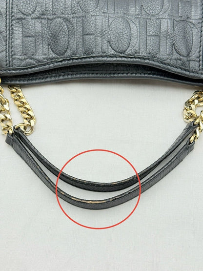 Pre - loved CAROLINA HERRERA Poppy Black Monogram Embossed Tote Bag at Reems Closet