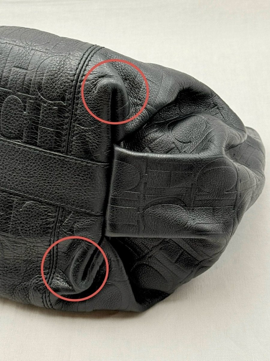 Pre - loved CAROLINA HERRERA Poppy Black Monogram Embossed Tote Bag at Reems Closet