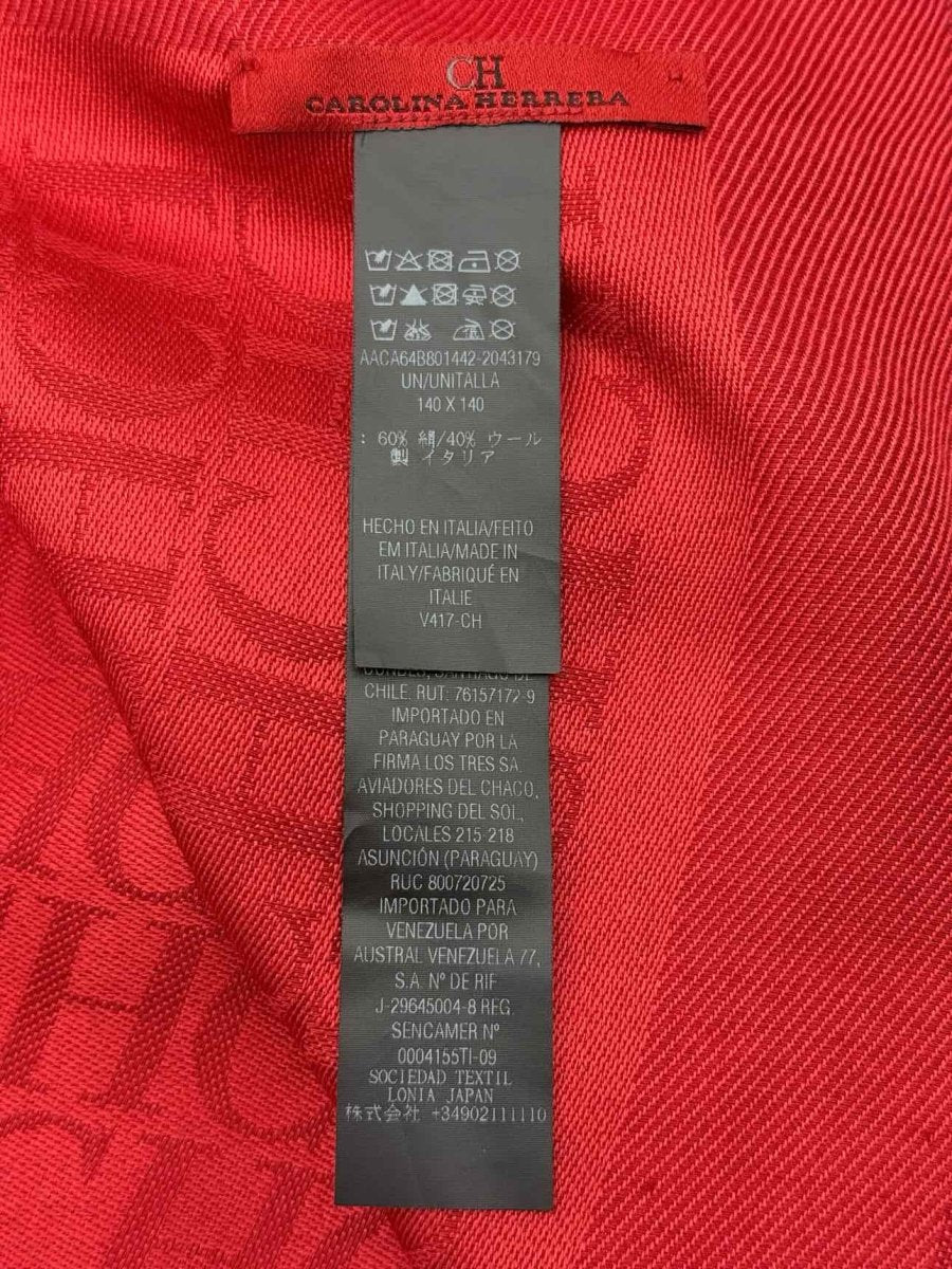Pre - loved CAROLINA HERRERA Red Jacquard Shawl at Reems Closet