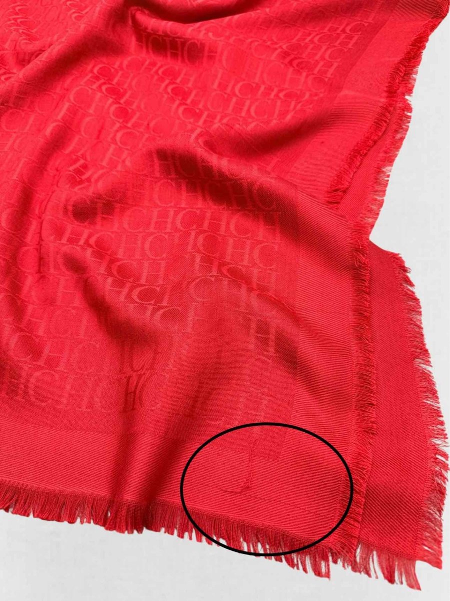 Pre - loved CAROLINA HERRERA Red Jacquard Shawl at Reems Closet