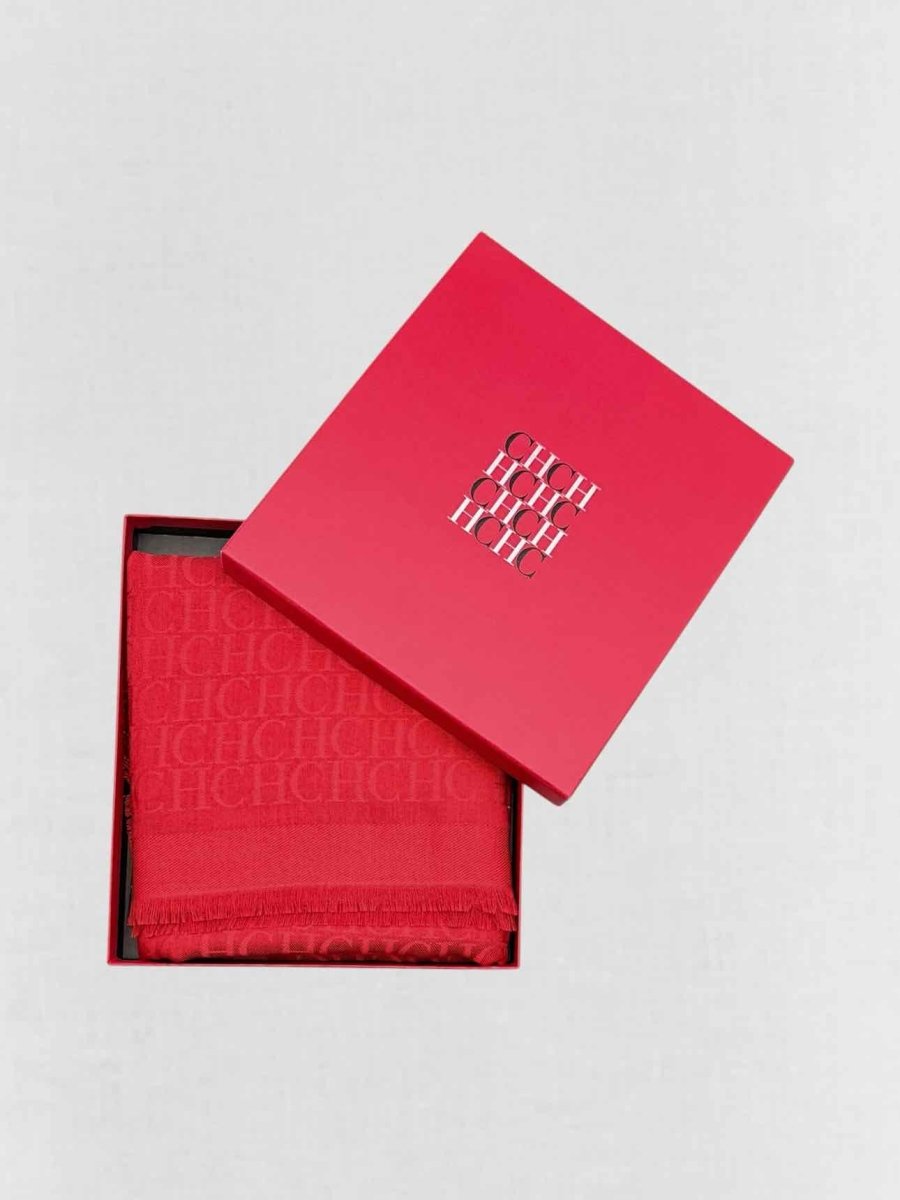 Pre - loved CAROLINA HERRERA Red Jacquard Shawl at Reems Closet