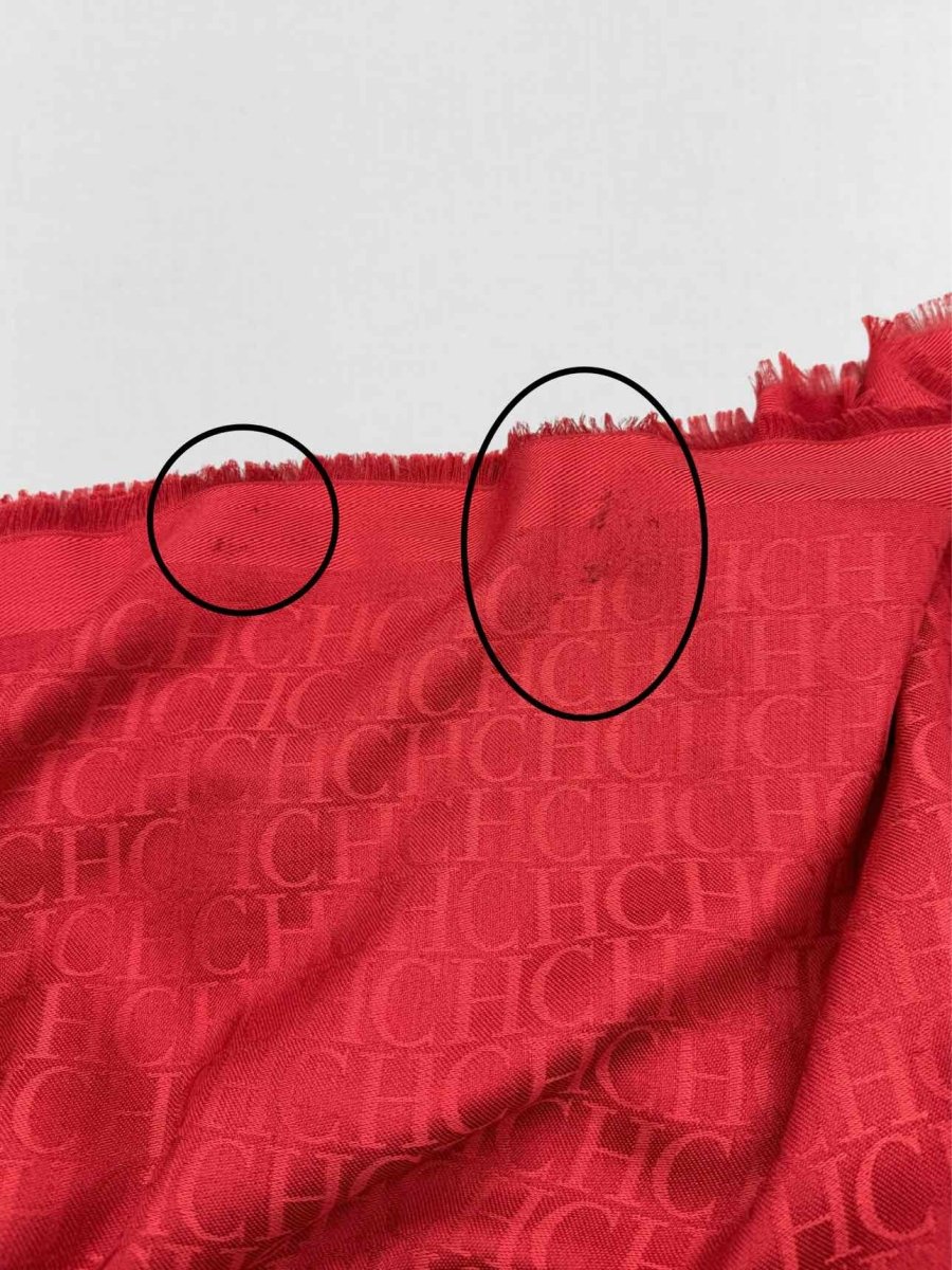 Pre - loved CAROLINA HERRERA Red Jacquard Shawl at Reems Closet