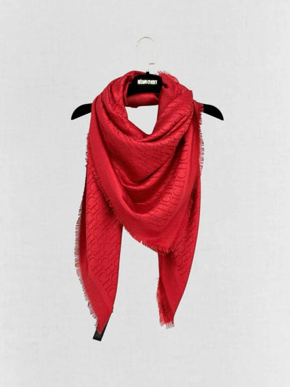 Pre - loved CAROLINA HERRERA Red Jacquard Shawl at Reems Closet