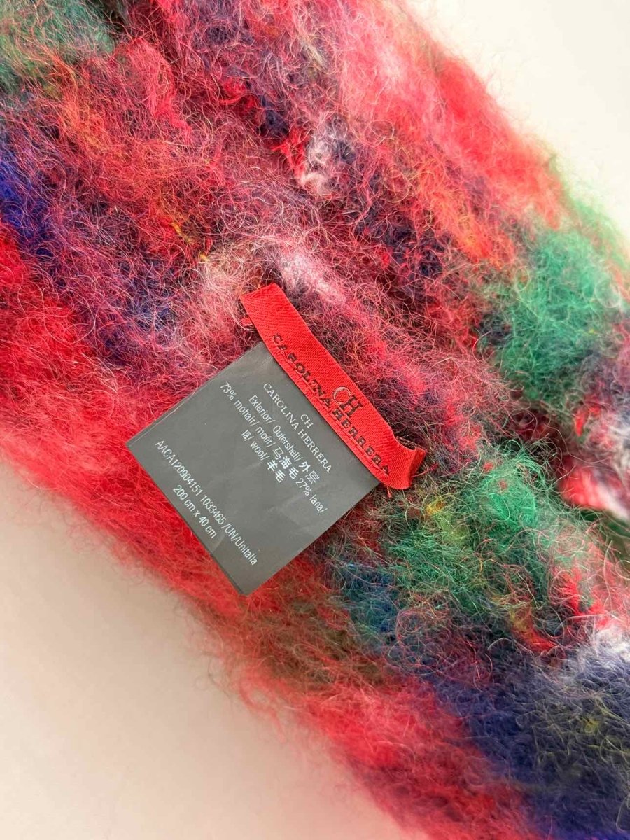 Pre - loved CAROLINA HERRERA Red Multicolor Check Scarf at Reems Closet