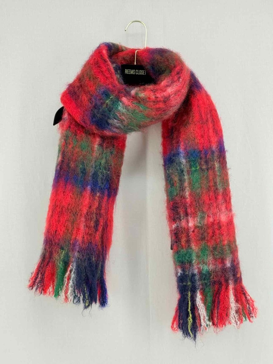 Pre - loved CAROLINA HERRERA Red Multicolor Check Scarf at Reems Closet