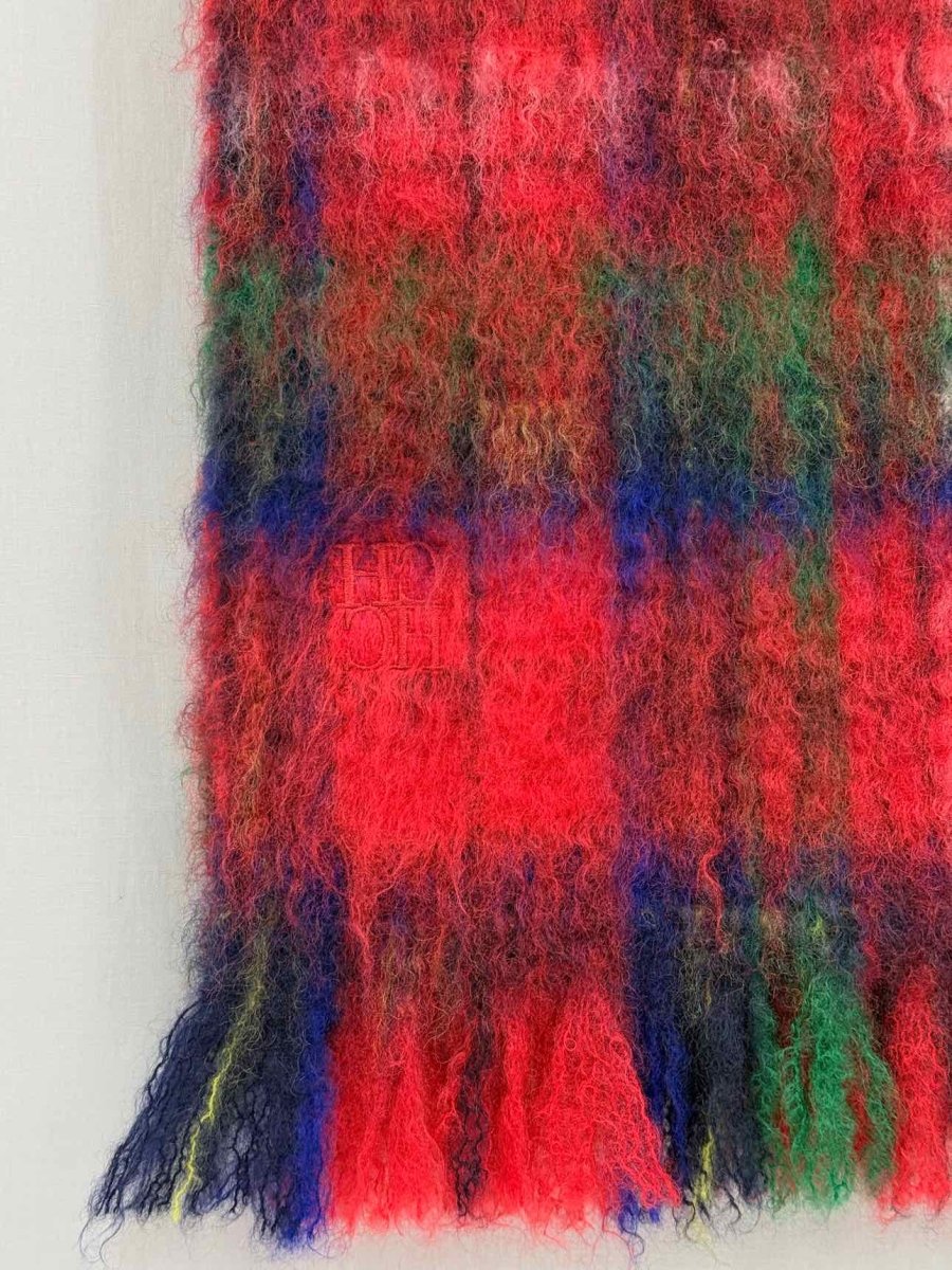 Pre - loved CAROLINA HERRERA Red Multicolor Check Scarf at Reems Closet