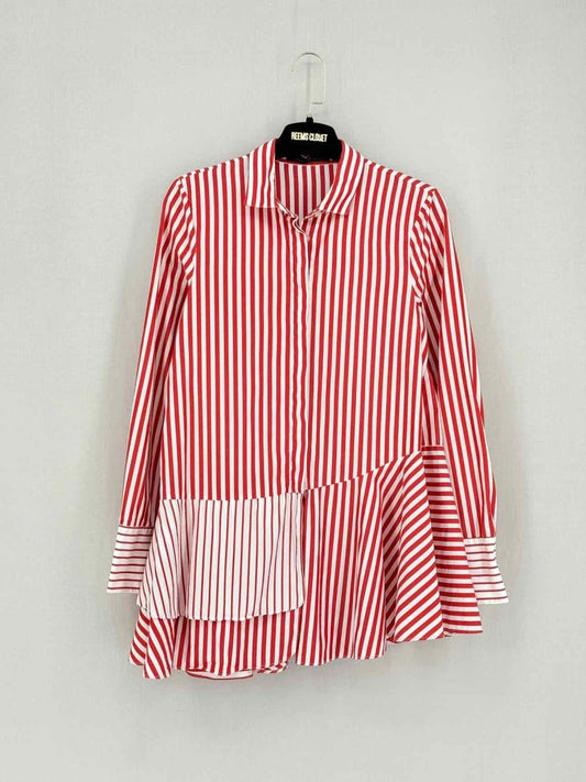 Pre-loved CAROLINA HERRERA Red & White Striped Size US 4 Shirt at Reems Closet