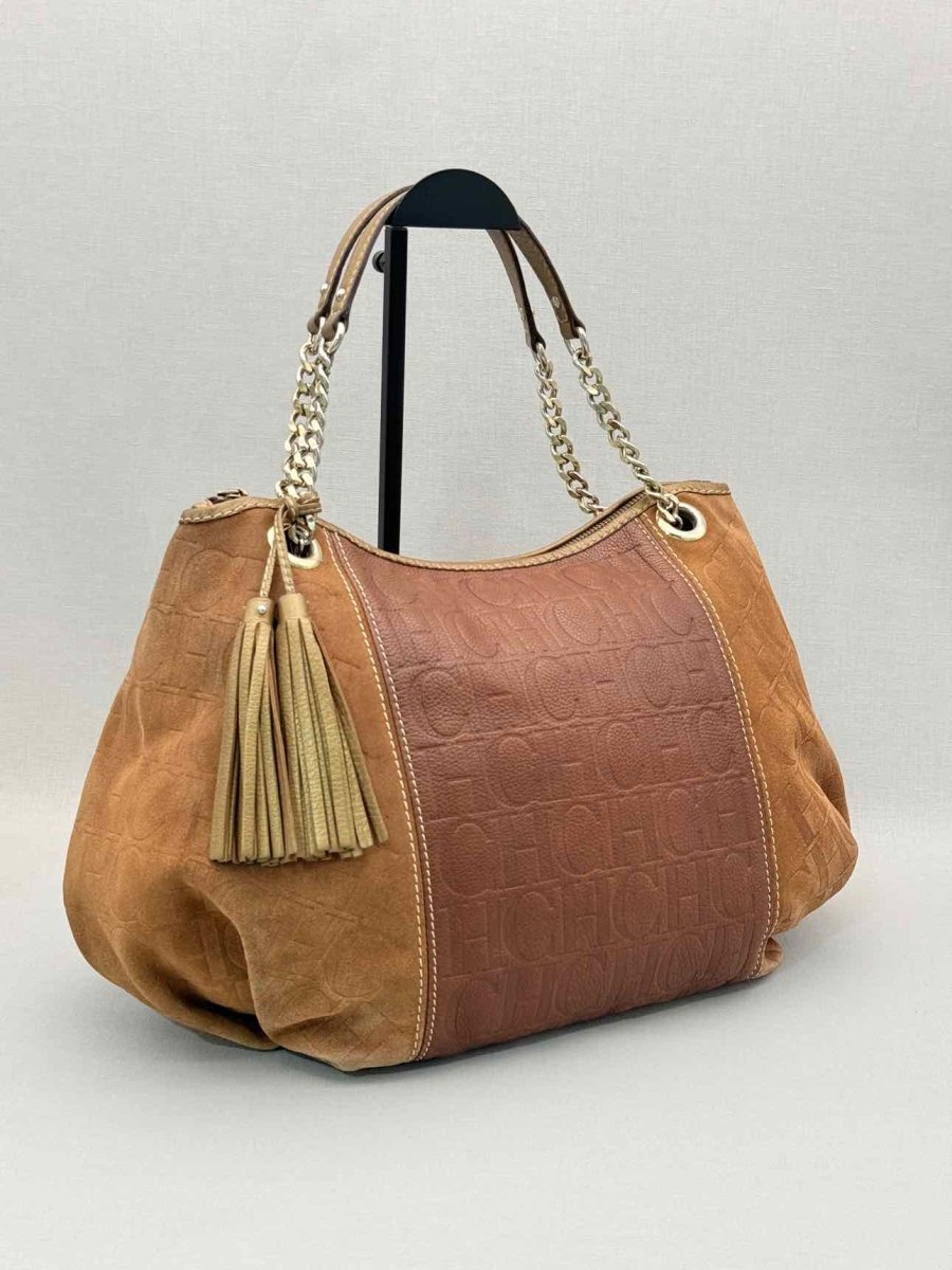 Pre-loved CAROLINA HERRERA Signature Brown Monogram Shoulder Bag at Reems Closet