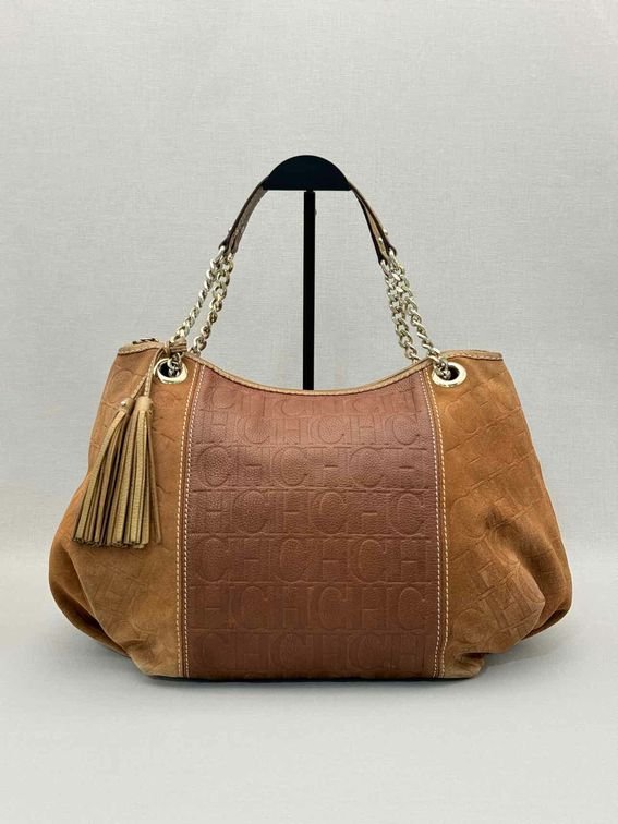 Pre-loved CAROLINA HERRERA Signature Brown Monogram Shoulder Bag at Reems Closet