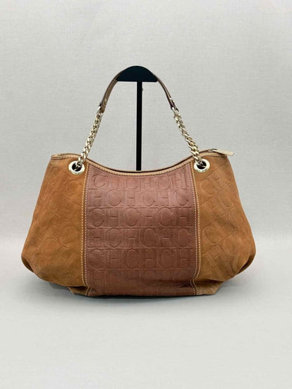Pre-loved CAROLINA HERRERA Signature Brown Monogram Shoulder Bag at Reems Closet