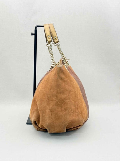 Pre-loved CAROLINA HERRERA Signature Brown Monogram Shoulder Bag at Reems Closet
