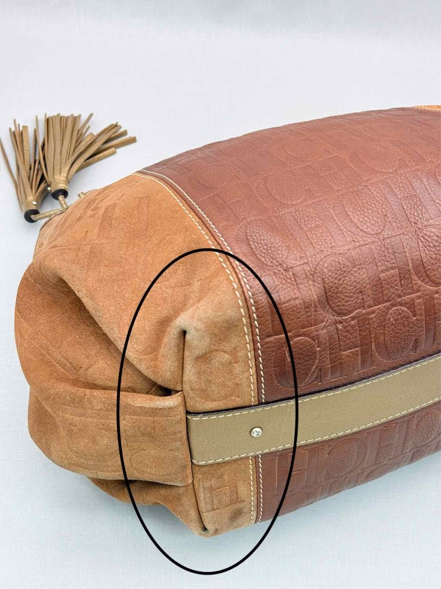 Pre-loved CAROLINA HERRERA Signature Brown Monogram Shoulder Bag at Reems Closet