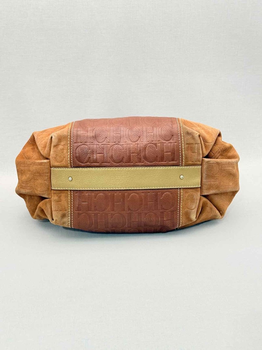 Pre-loved CAROLINA HERRERA Signature Brown Monogram Shoulder Bag at Reems Closet