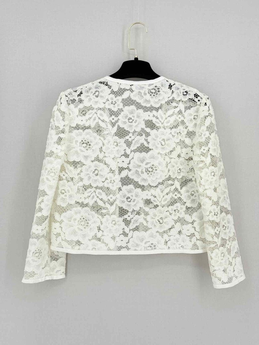 Pre - loved CAROLINA HERRERA White Floral Size XSmall Cardigan at Reems Closet