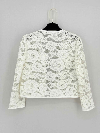 Pre - loved CAROLINA HERRERA White Floral Size XSmall Cardigan at Reems Closet